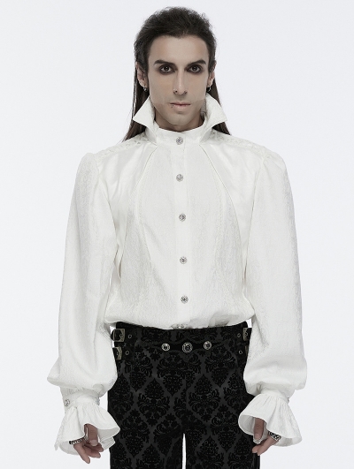 White Gothic Stand Collar Palace Gorgeous Shirt for Men