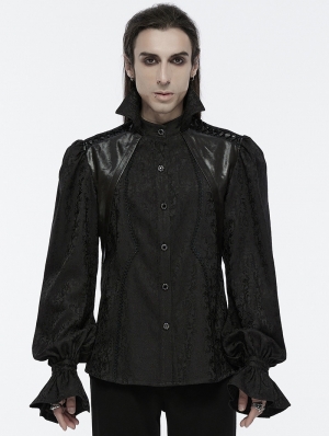 Black Gothic Stand Collar Palace Gorgeous Shirt for Men