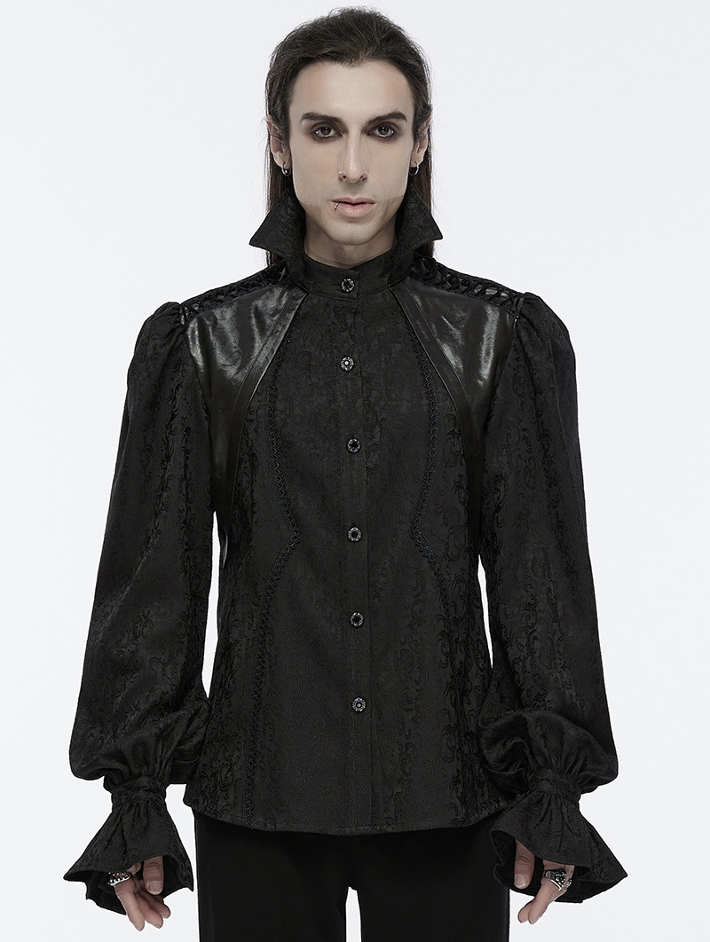 Black Gothic Stand Collar Palace Gorgeous Shirt for Men