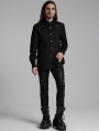 Black Gothic Punk Studded Handsome Fitted Shirt for Men