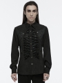 Black Gothic Lace Up Front Skeleton Structured Shirt for Men