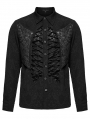 Black Gothic Lace Up Front Skeleton Structured Shirt for Men