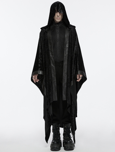 Black Gothic Dark Mage Hooded Robe Coat for Men