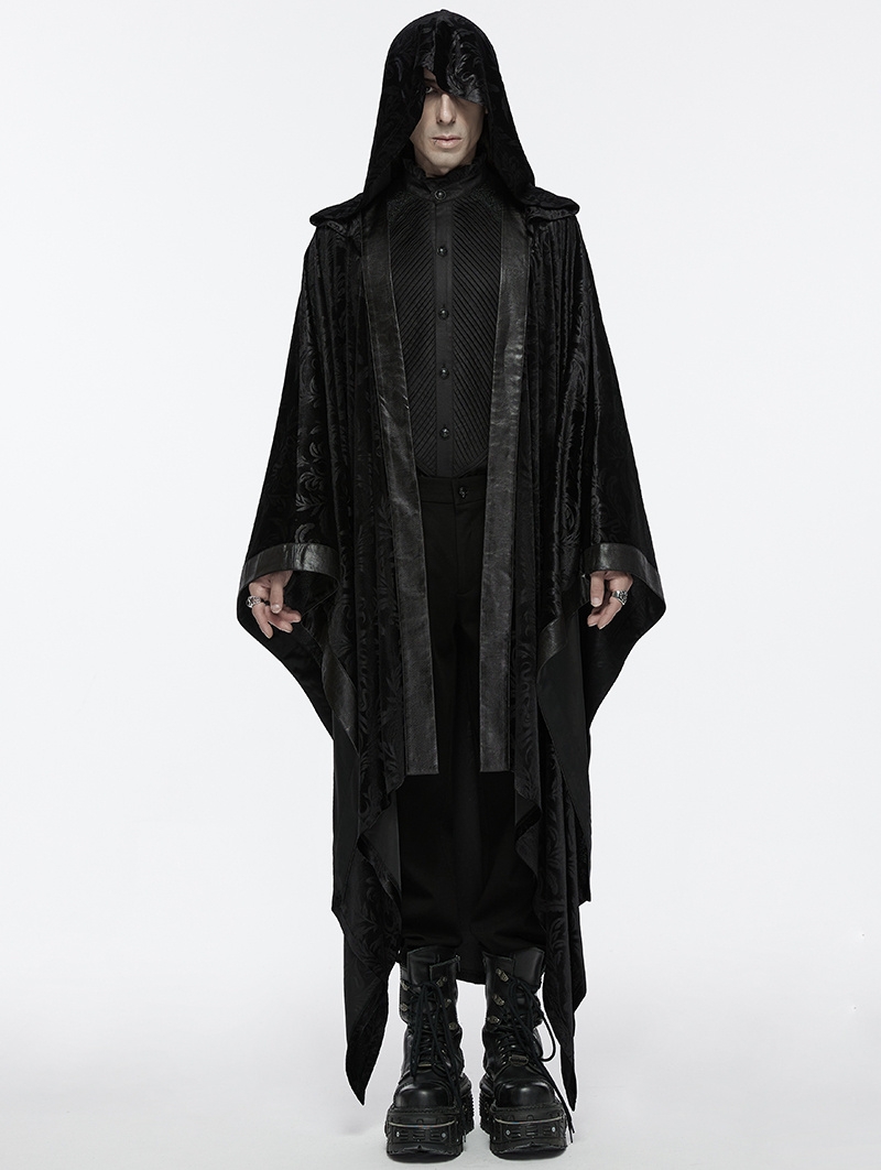 Black Gothic Dark Mage Hooded Robe Coat for Men