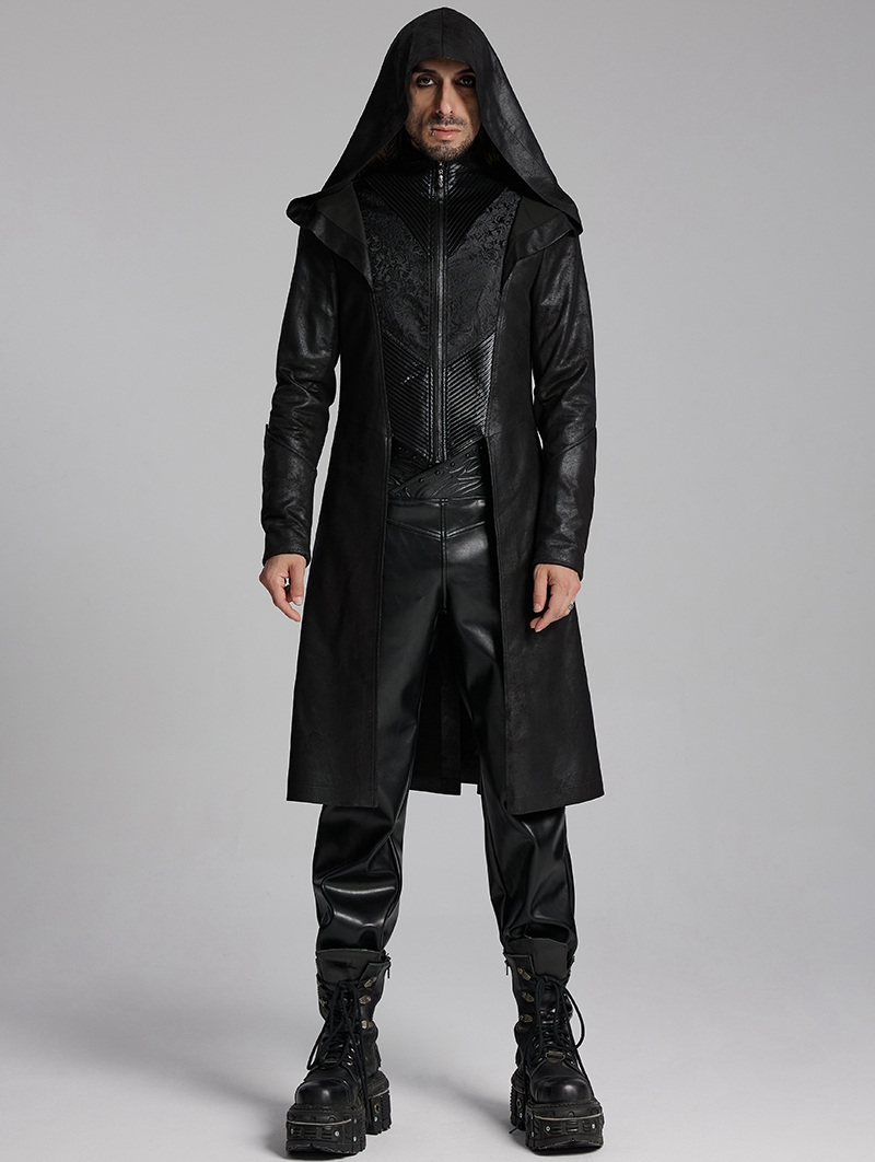 Black Gothic Wizard Men's Hooded Zipper Front Jacket