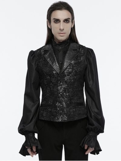 Black Gothic Exquisite Jacquard Flip Collar Vest for Men