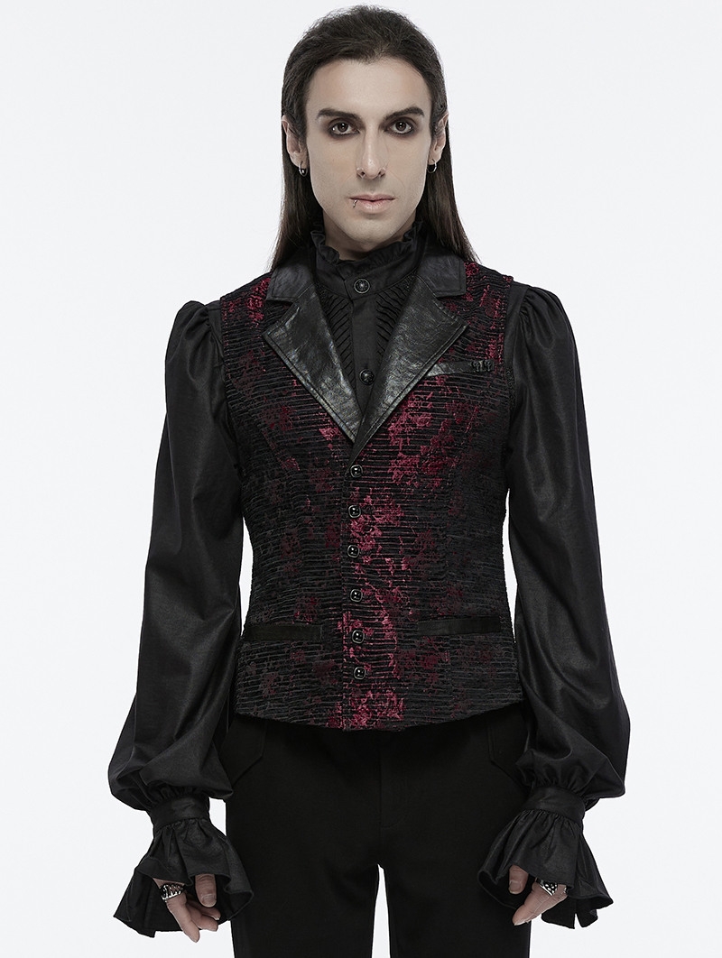 Red Gothic Exquisite Jacquard Flip Collar Vest for Men