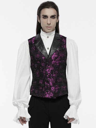 Violet Gothic Exquisite Jacquard Flip Collar Vest for Men