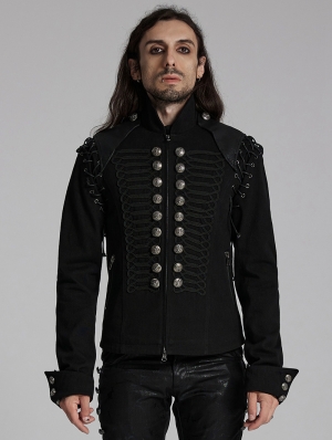 Black Gothic Punk Military Men's Jacket with Detachable Sleeves