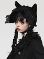 Black Gothic Velvet Lace Trim Cat Ear Bonnet