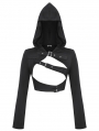 Black Gothic Punk Hooded Cross-Strap Buckle Shrug for Women