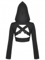 Black Gothic Punk Hooded Cross-Strap Buckle Shrug for Women