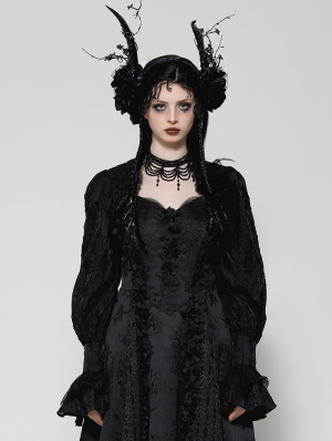 Black Gothic Dark Pattern Puff Sleeve Shrug for Women