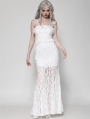 White Gothic Romantic Lace Hollow Cat Ear Strap Mermaid Long Dress