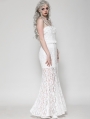 White Gothic Romantic Lace Hollow Cat Ear Strap Mermaid Long Dress