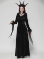 Black Gothic Dark Velvet Faux Fur Trim Long Sleeve Maxi Dress