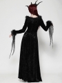 Black Gothic Dark Velvet Faux Fur Trim Long Sleeve Maxi Dress