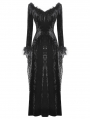 Black Gothic Dark Velvet Faux Fur Trim Long Sleeve Maxi Dress