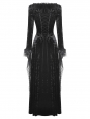 Black Gothic Dark Velvet Faux Fur Trim Long Sleeve Maxi Dress