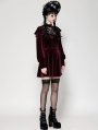 Dark Red Velvet Gothic High Neck Long Sleeve Short Doll Dress