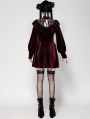 Dark Red Velvet Gothic High Neck Long Sleeve Short Doll Dress