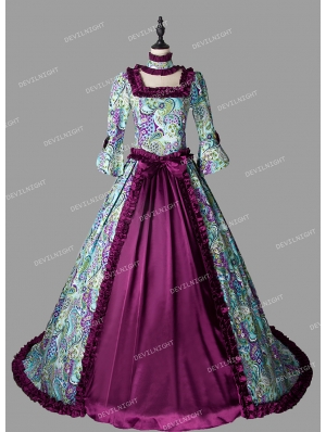 Purple Floral Pattern Marie Antoinette Victorian Dress