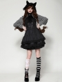 Black Gothic Dark Striped Double-Breasted Short Tiered Doll Dress