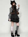 Black Gothic Dark Striped Double-Breasted Short Tiered Doll Dress