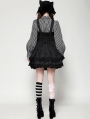 Black Gothic Dark Striped Double-Breasted Short Tiered Doll Dress