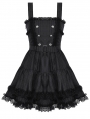 Black Gothic Dark Striped Double-Breasted Short Tiered Doll Dress