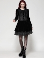 Black Gothic Velvet Lace Patchwork Bowknot Schoolgirl Short Dress