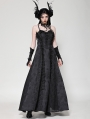 Black Gothic Butterfly Embroidery Spaghetti Strap Lace Maxi Dress