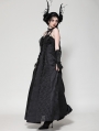 Black Gothic Butterfly Embroidery Spaghetti Strap Lace Maxi Dress