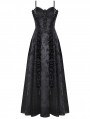 Black Gothic Butterfly Embroidery Spaghetti Strap Lace Maxi Dress