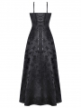 Black Gothic Butterfly Embroidery Spaghetti Strap Lace Maxi Dress