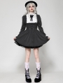 Black Gothic Striped Ruffle Lace Trim Scholarly Academy Dress