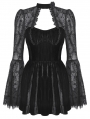 Black Gothic Dark Floral Jacquard Velvet Lace Short Dress