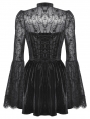 Black Gothic Dark Floral Jacquard Velvet Lace Short Dress