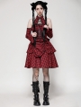 Red and Black Plaid Halter Cold Shoulder Gothic Lolita Dress