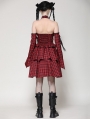 Red and Black Plaid Halter Cold Shoulder Gothic Lolita Dress