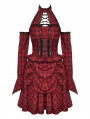 Red and Black Plaid Halter Cold Shoulder Gothic Lolita Dress