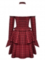 Red and Black Plaid Halter Cold Shoulder Gothic Lolita Dress