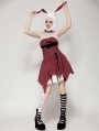 Red Christmas Punk Gothic Distressed Asymmetric Plaid Short Dress