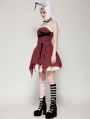 Red Christmas Punk Gothic Distressed Asymmetric Plaid Short Dress