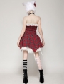 Red Christmas Punk Gothic Distressed Asymmetric Plaid Short Dress