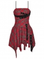 Red Christmas Punk Gothic Distressed Asymmetric Plaid Short Dress