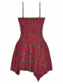 Red Christmas Punk Gothic Distressed Asymmetric Plaid Short Dress