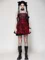 Red Plaid Gothic Playful Buckle Decor Punk Rock Party Dress