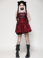 Red Plaid Gothic Playful Buckle Decor Punk Rock Party Dress