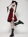 Red Plaid Gothic Playful Buckle Decor Punk Rock Party Dress